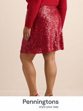 Red Pull-On Sequins Mini Skirt – Plus Size - Penningtons – NWT – SIZE 20